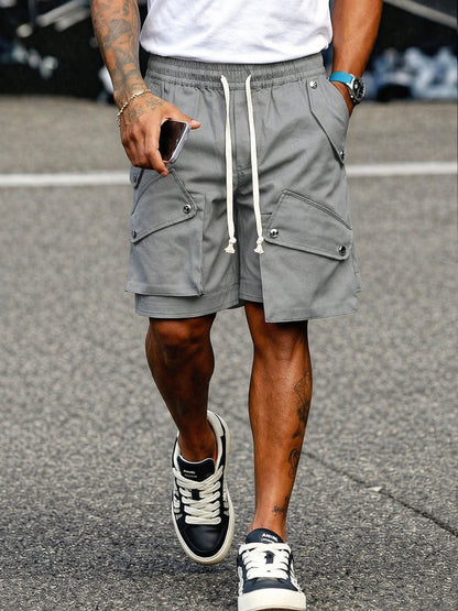 Unique Cotton Multi Pockets Drawstring Cargo Shorts