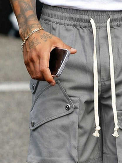 Unique Cotton Multi Pockets Drawstring Cargo Shorts