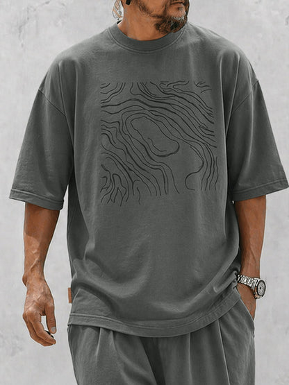 Casual Loose Curve Print T-Shirt Set