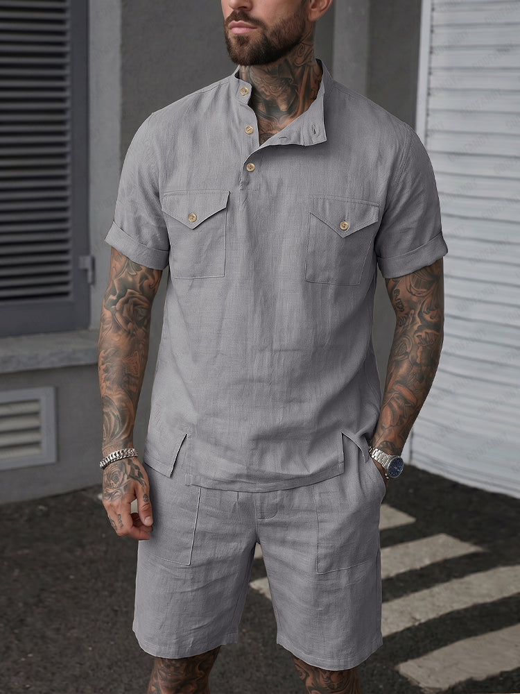 Casual Relaxed Fit Fusion Shirt Shorts Set