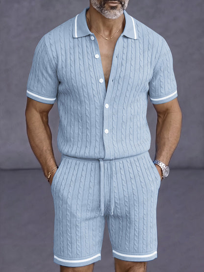 Comfort Contrast Trim Knit Shirt Shorts Set