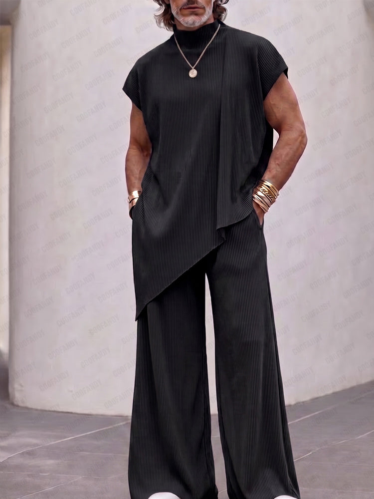 Minimalism Pit Stripe Sleeveless Matching Set