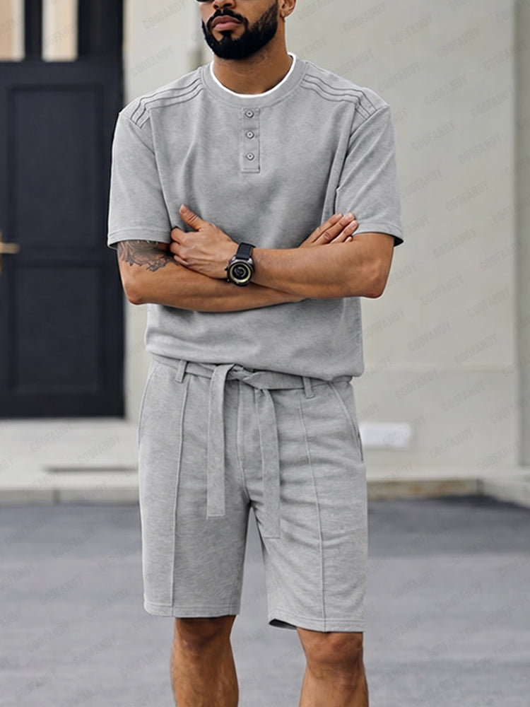 Versatile Style Henley T-Shirt Shorts Set