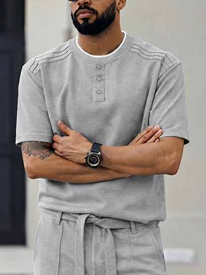Versatile Style Henley T-Shirt Shorts Set