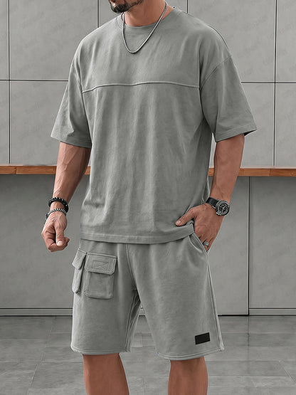 Athleisure Relaxed Fit T-Shirt and Cargo Shorts Set