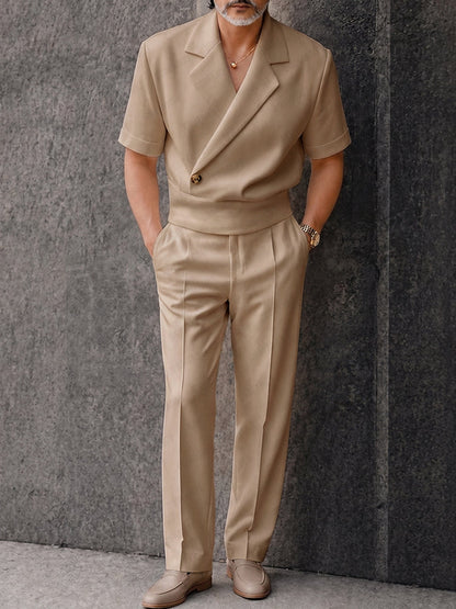 Elegant Summer Half-Placket Top and Straight Pants Set