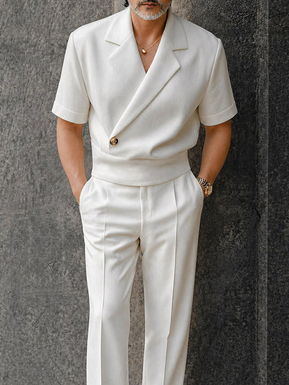 Elegant Summer Half-Placket Top and Straight Pants Set