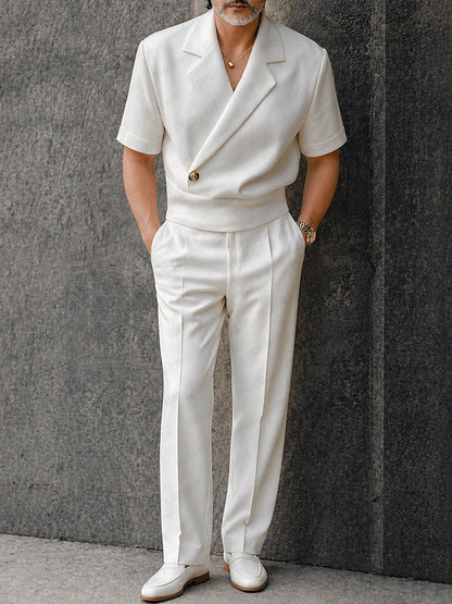 Elegant Summer Half-Placket Top and Straight Pants Set