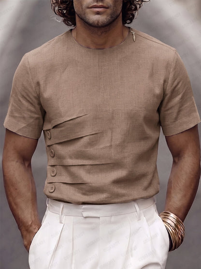 Stylish Shoulder Zipper Pleated Design T-Shirt