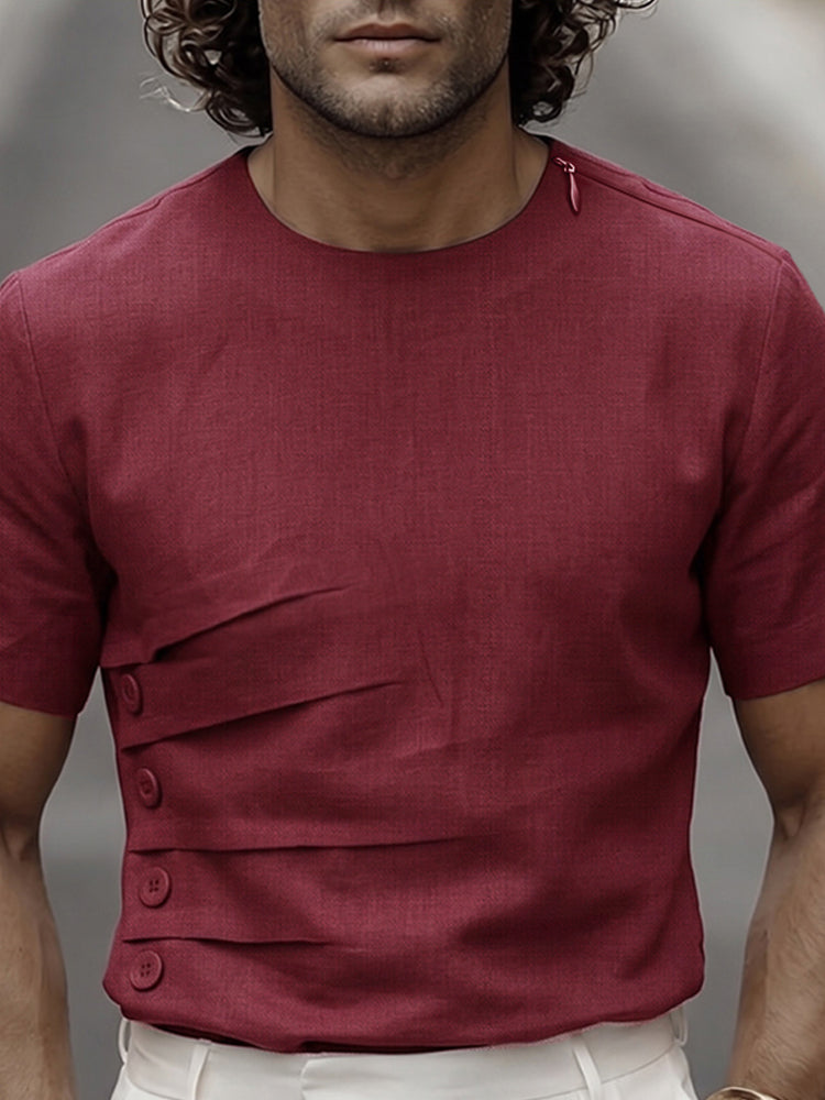 Stylish Shoulder Zipper Pleated Design T-Shirt