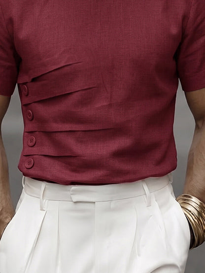 Stylish Shoulder Zipper Pleated Design T-Shirt