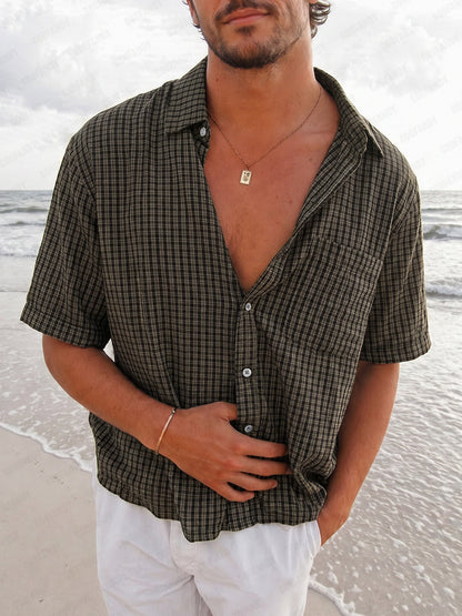 Classic Casual Plaid Short Sleeve Shirt with Pocket