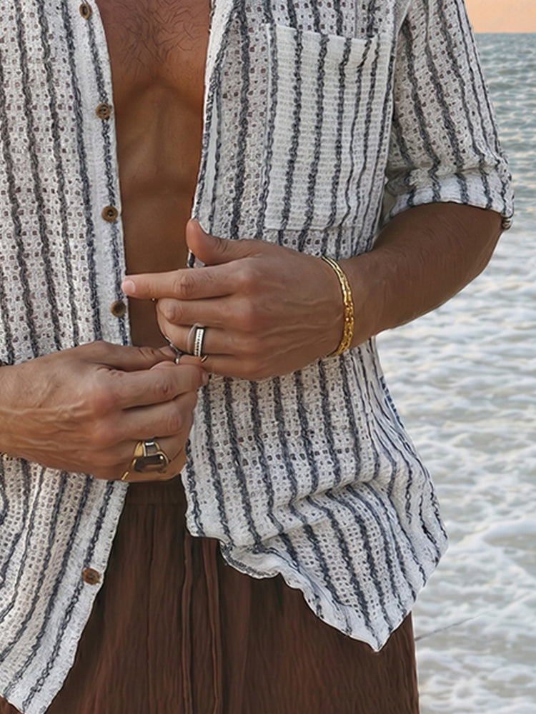 Vacation Casual Cutout Textured Shirt