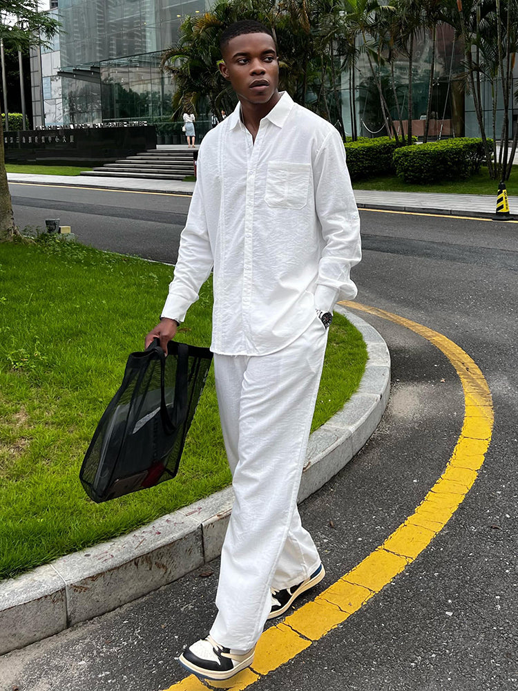 Casual Vacation Style Long Sleeve Shirt Pants Set