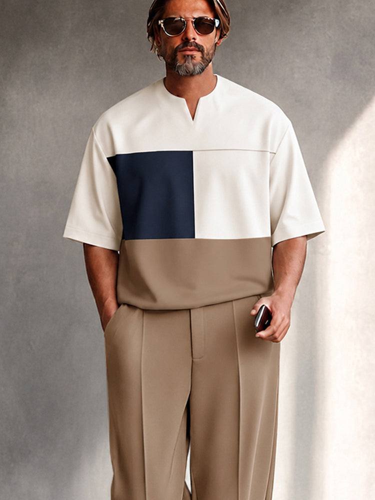 Daily Casual Color Block Matching Set