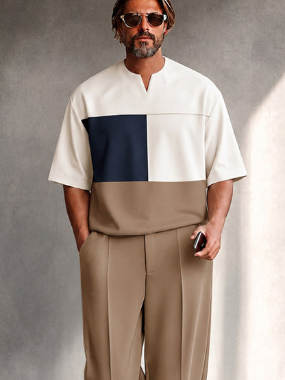 Daily Casual Color Block Matching Set