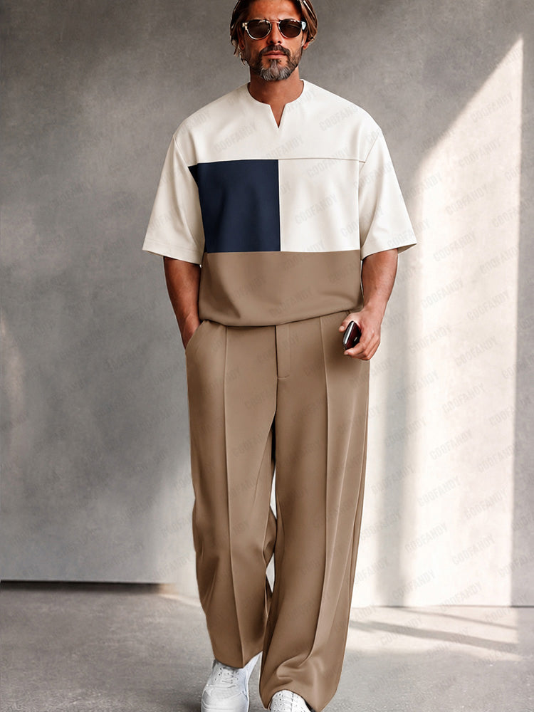 Daily Casual Color Block Matching Set
