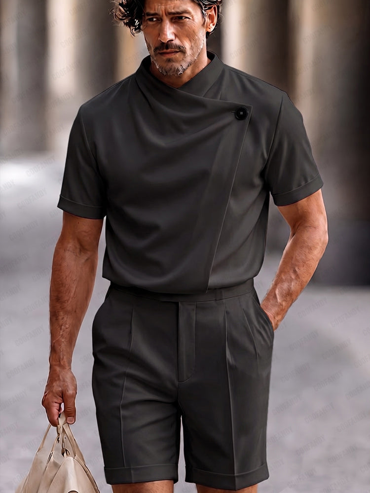 Urban Slant Button Placket Top and Shorts Set