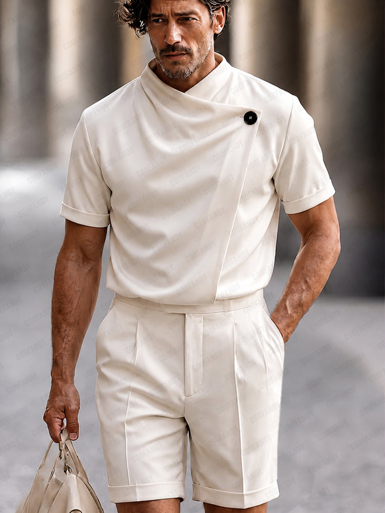 Urban Slant Button Placket Top and Shorts Set
