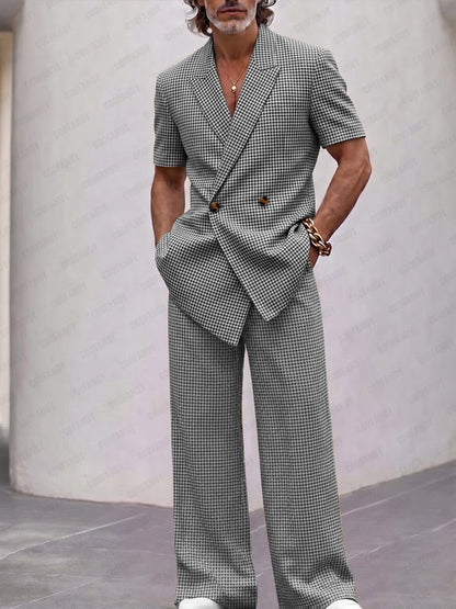 Vintage Smart Casual Plaid Matching Set