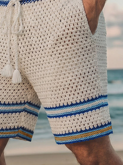 Casual Contrast Trim Knit Braided Beach Shorts