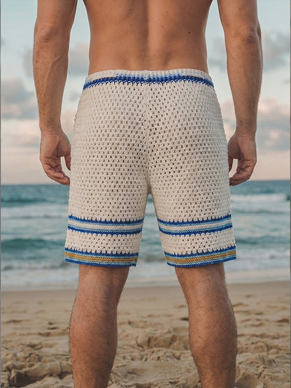 Casual Contrast Trim Knit Braided Beach Shorts