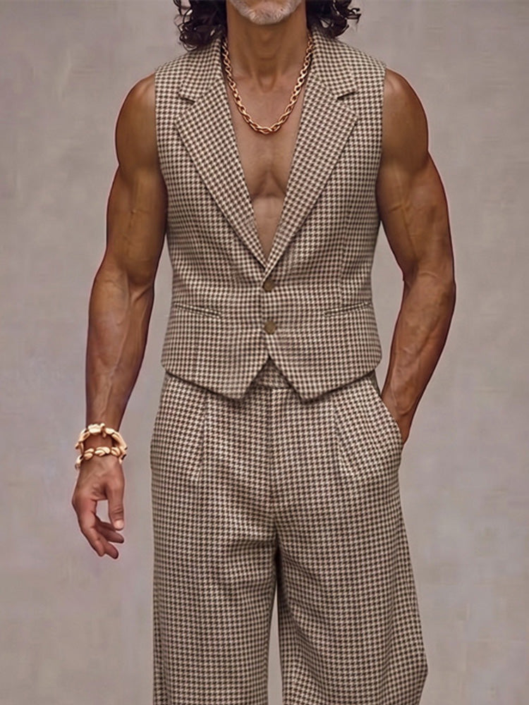 Modern Plaid Suit Vest and Pants Set