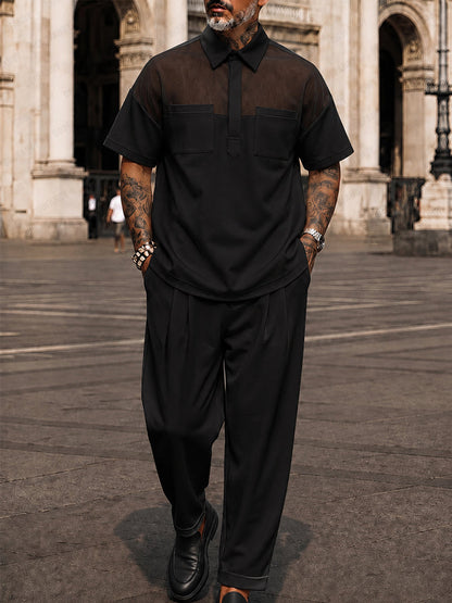 Urban Casual Contrast Color Polo Pants Set