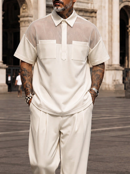 Urban Casual Contrast Color Polo Pants Set