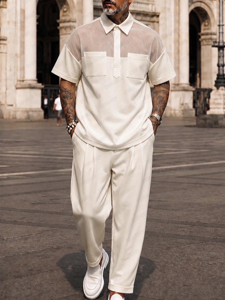 Urban Casual Contrast Color Polo Pants Set