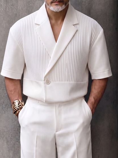 Smart Casual Pleated Short Sleeve Blazer Shorts Set