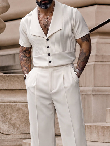Casual Modern Pleated Shirt Pants Set