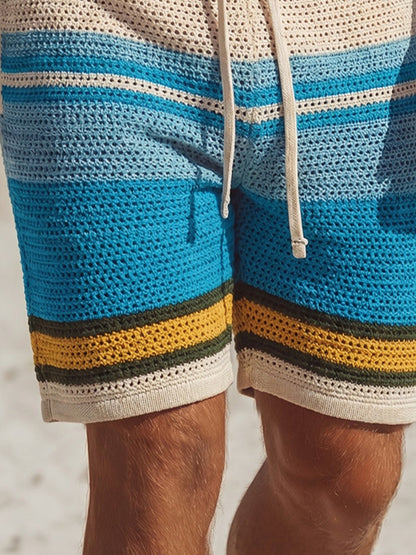 Stylish Contrast Color Knit Vacation Shorts