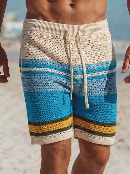 Stylish Contrast Color Knit Vacation Shorts