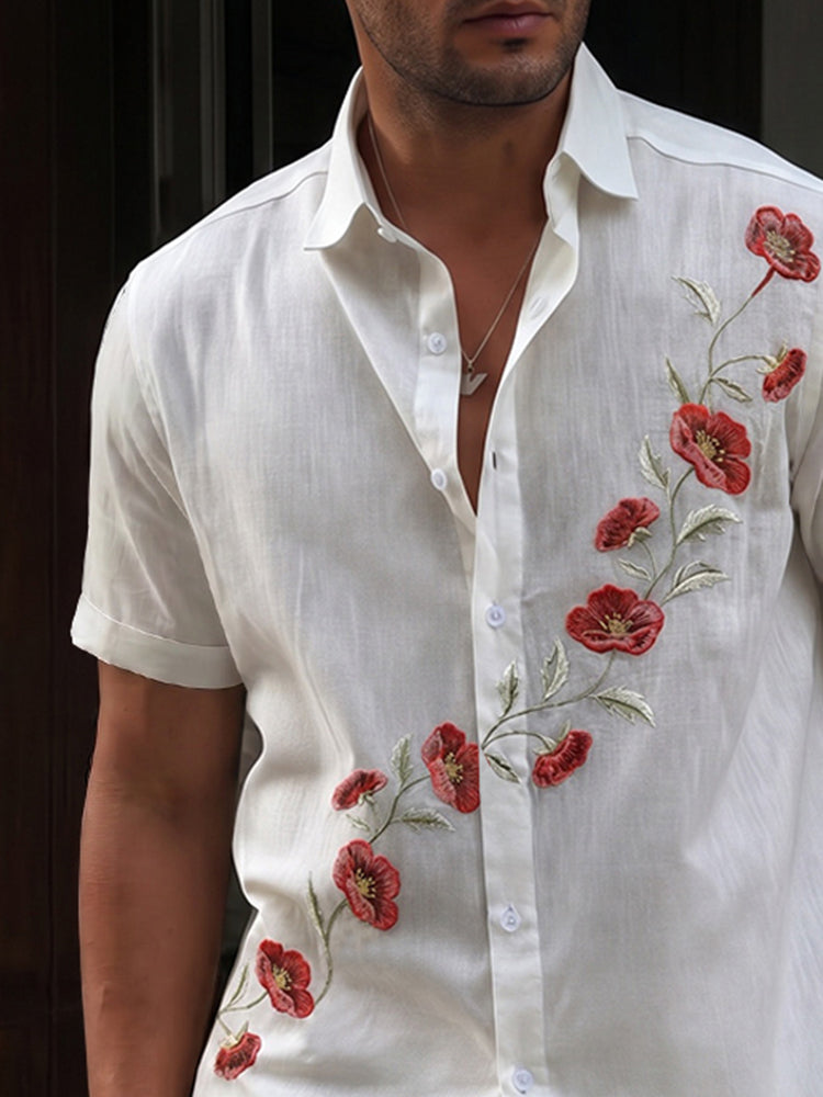 Summer Floral Embroidered 100% Cotton Shirt