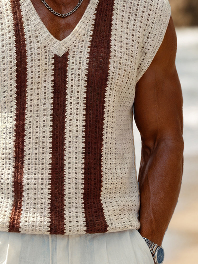 Casual Contrast Crochet Knit Tank Top