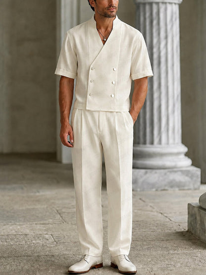 Smart Casual Double Breasted Suit Shirt Pants Set