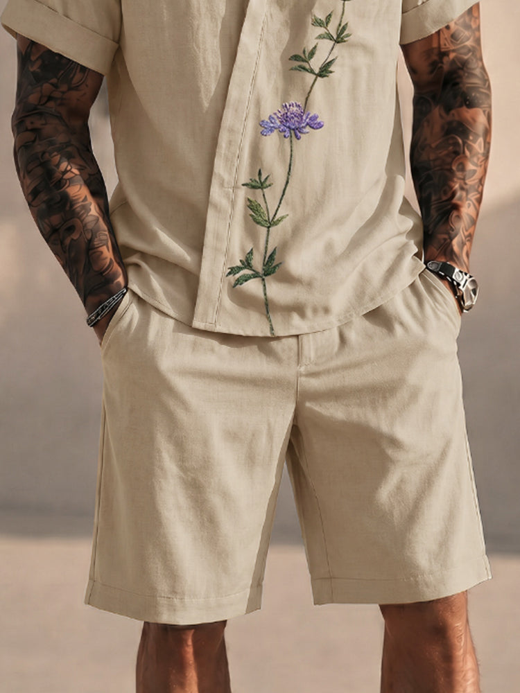 Resort Casual Embroidered Shirt and Shorts Set