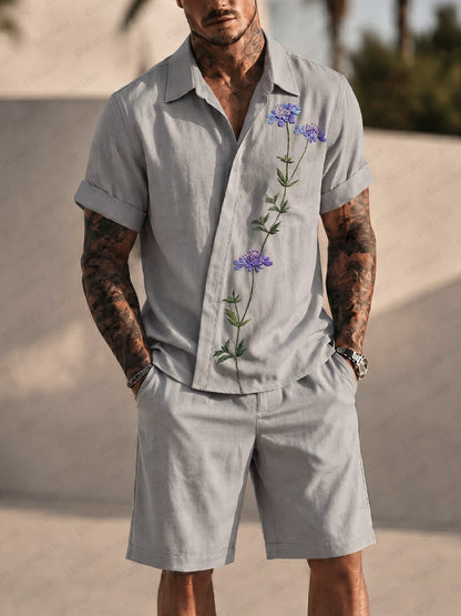 Resort Casual Embroidered Shirt and Shorts Set