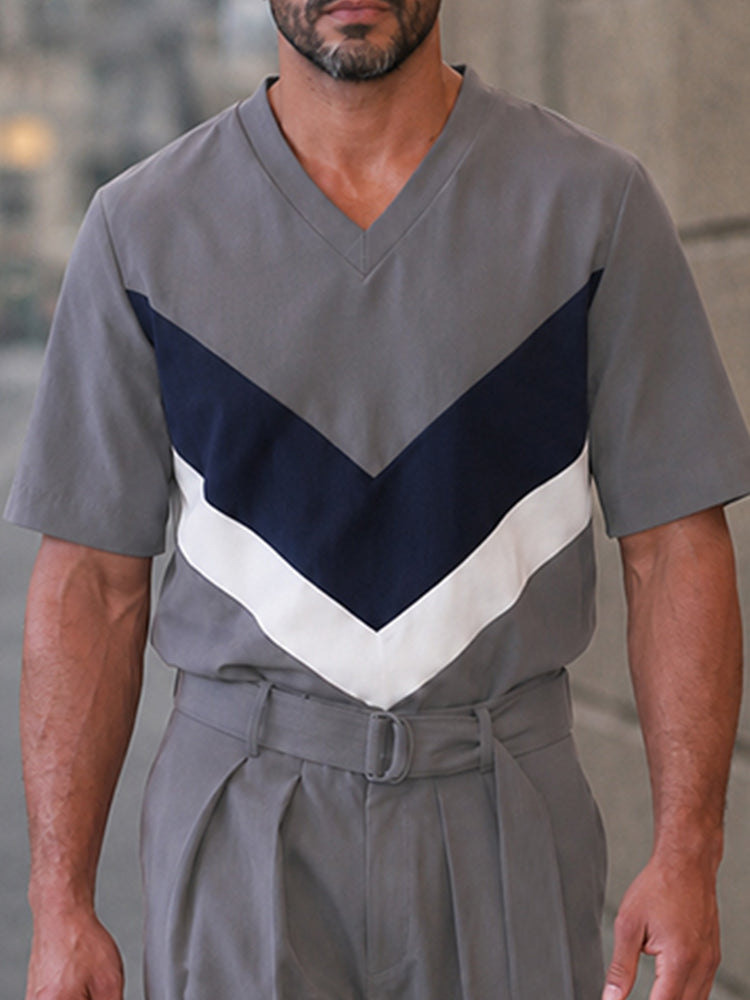 Casual Loose Color Block T-shirt Pants Sets