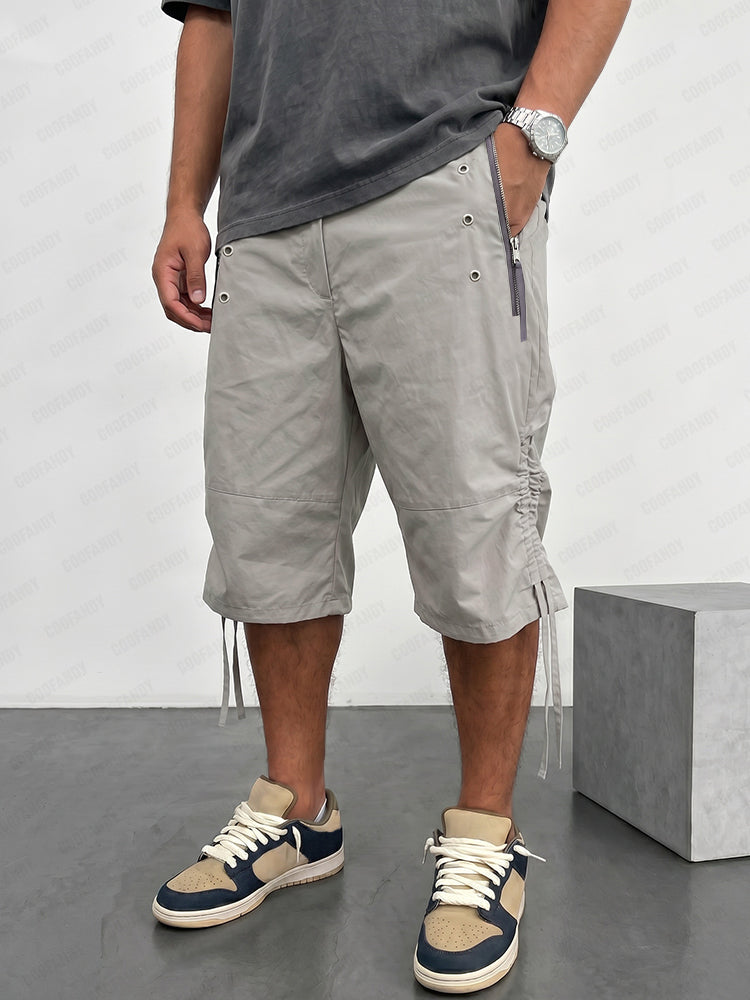 Versatile Cotton Drawstring Cargo Shorts with Zip Pockets