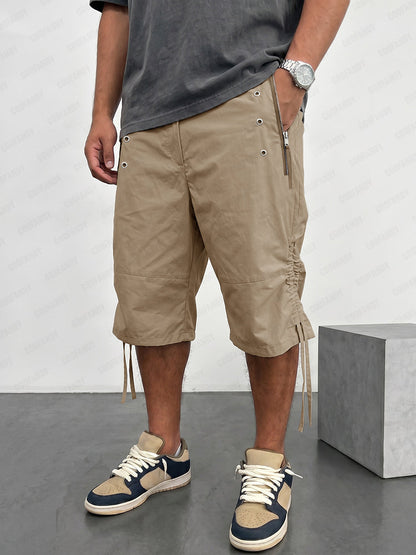 Versatile Cotton Drawstring Cargo Shorts with Zip Pockets