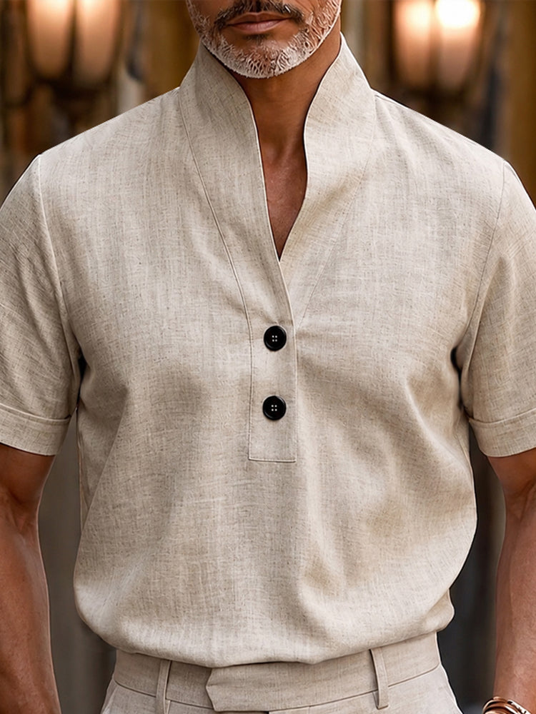 Modern Minimalist Short Sleeve Stand Collar Shirt