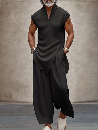 Monochrome Minimalist Sleeveless Top Pants Set