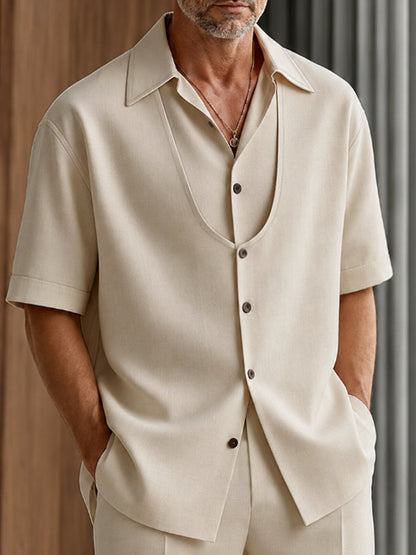 Casual Summer Fake Two-Piece Shirt Set