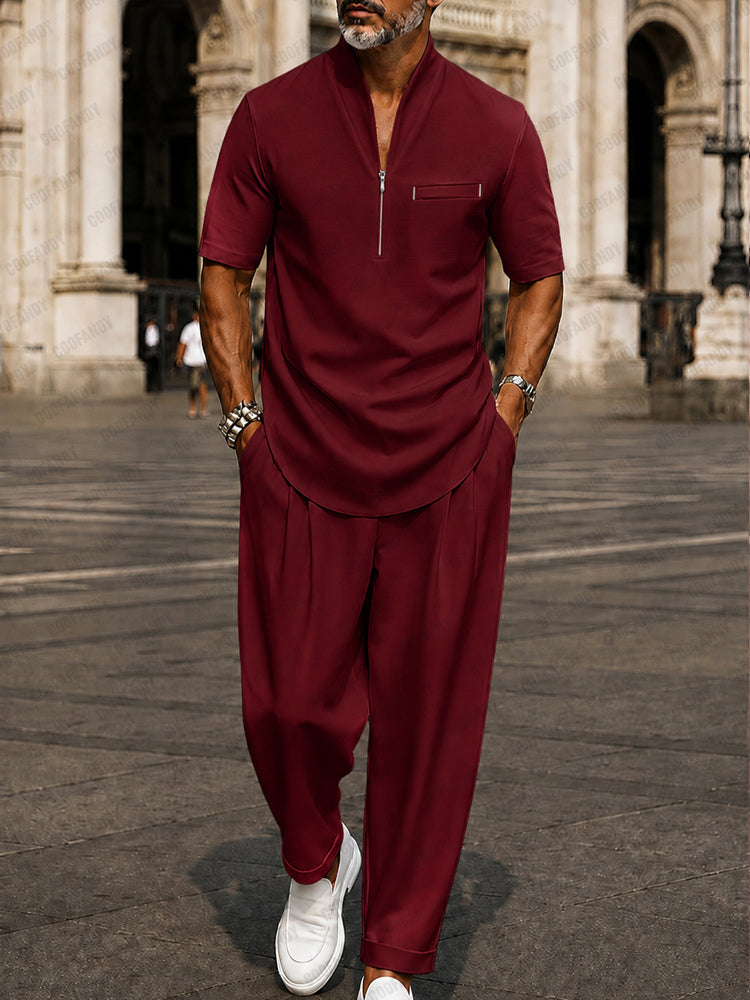 Modern Minimalist Short Sleeve Shirt Pants Set
