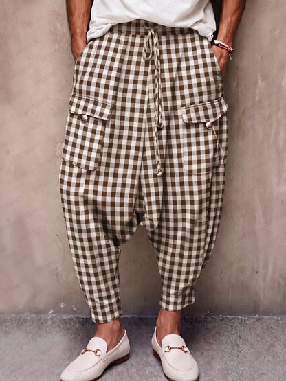Casual Plaid Drop Crotch Harem Pants