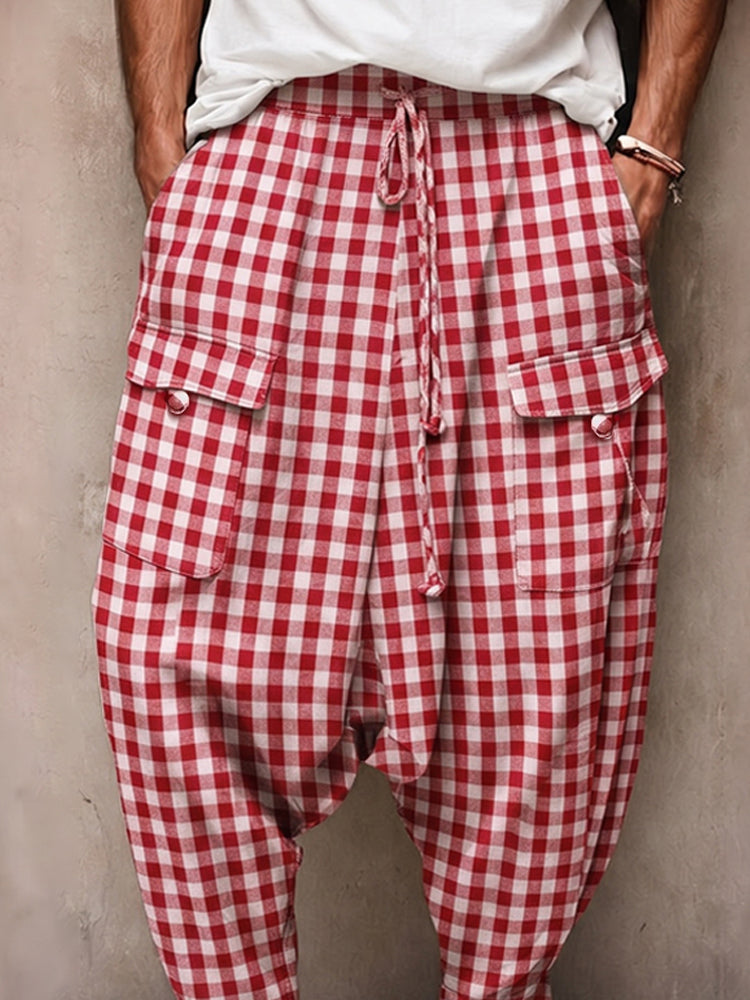 Casual Plaid Drop Crotch Harem Pants