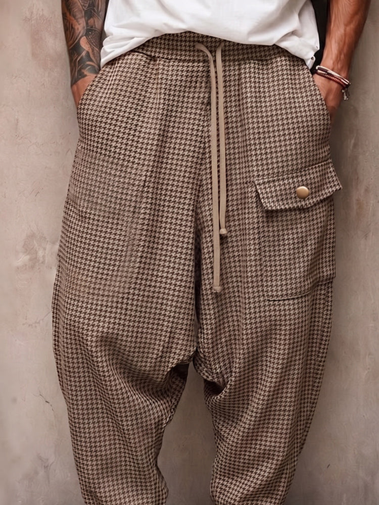 Casual Plaid Drop Crotch Joggers