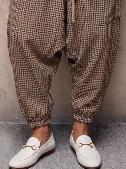 Casual Plaid Drop Crotch Joggers